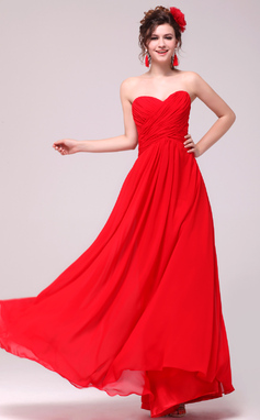 A-Lijn/Prinses Sweetheart Vloerlengte Chiffon Avondjurken met Roes (017014006)