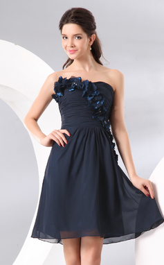 Ligne-A/Princesse Cœur Mi-longues mousseline de soie Robe de Cocktail avec Ondulé Brodé Fleurs (016014084)