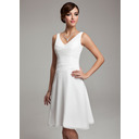 A-Line/Princess V-neck Knee-Length Chiffon Bridesmaid Dress With Ruffle Beading (007001083)