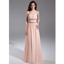 A-Line/Princess Strapless Floor-Length Chiffon Prom Dress With Ruffle Beading (018015615)