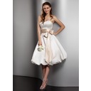 A-Line/Princess Sweetheart Knee-Length Satin Wedding Dress With Sashes (002001379)