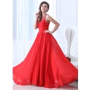 A-Line/Princess Scoop Neck Floor-Length Chiffon Holiday Dress With Ruffle Beading (020017361)