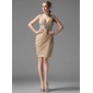 Gaine Col V Mi-longues Mousseline Robe de Cocktail avec Ondulé Brodé (016002945)